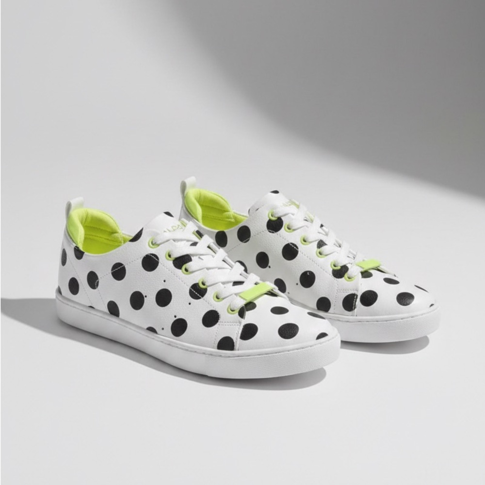 Aldo Polka Doc White Black with Neon accent Vegan Leather Sneakers - Size 7.5